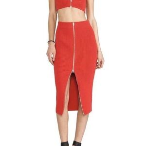 Red Midi Pencil Skirt with Slit for Work